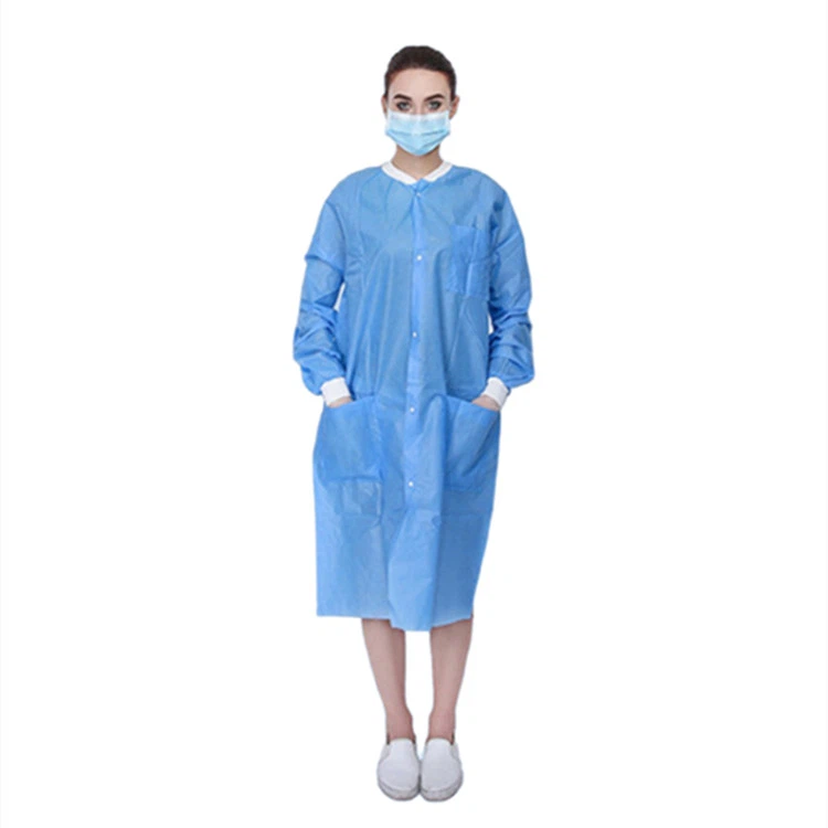 เสื้อแล็บแบบใช้แล้วทิ้งป้องกัน-คงที่พร้อมปุ่ม Snap